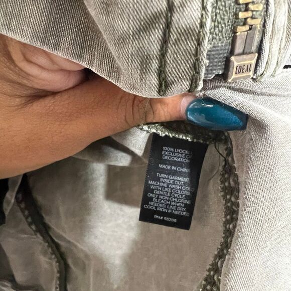 Express Green Acid Wash Military Style Cargo Jacket Medium Women - Picture 4 of 7